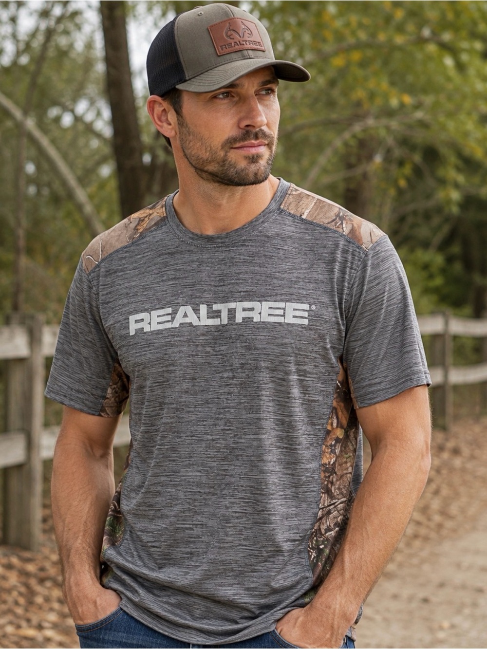 Realtree Men’s Performance Camo T-Shirt – Grey Heather / Hunting – Size XL